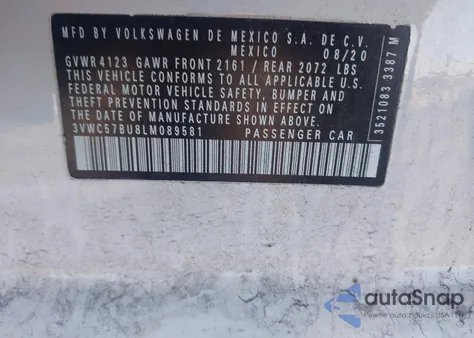 2020 Volkswagen Jetta 1.4T R-Line/1.4T S/1.4T Se z USA, uszkodzony, nr VIN 3VWC57BU8LM089581